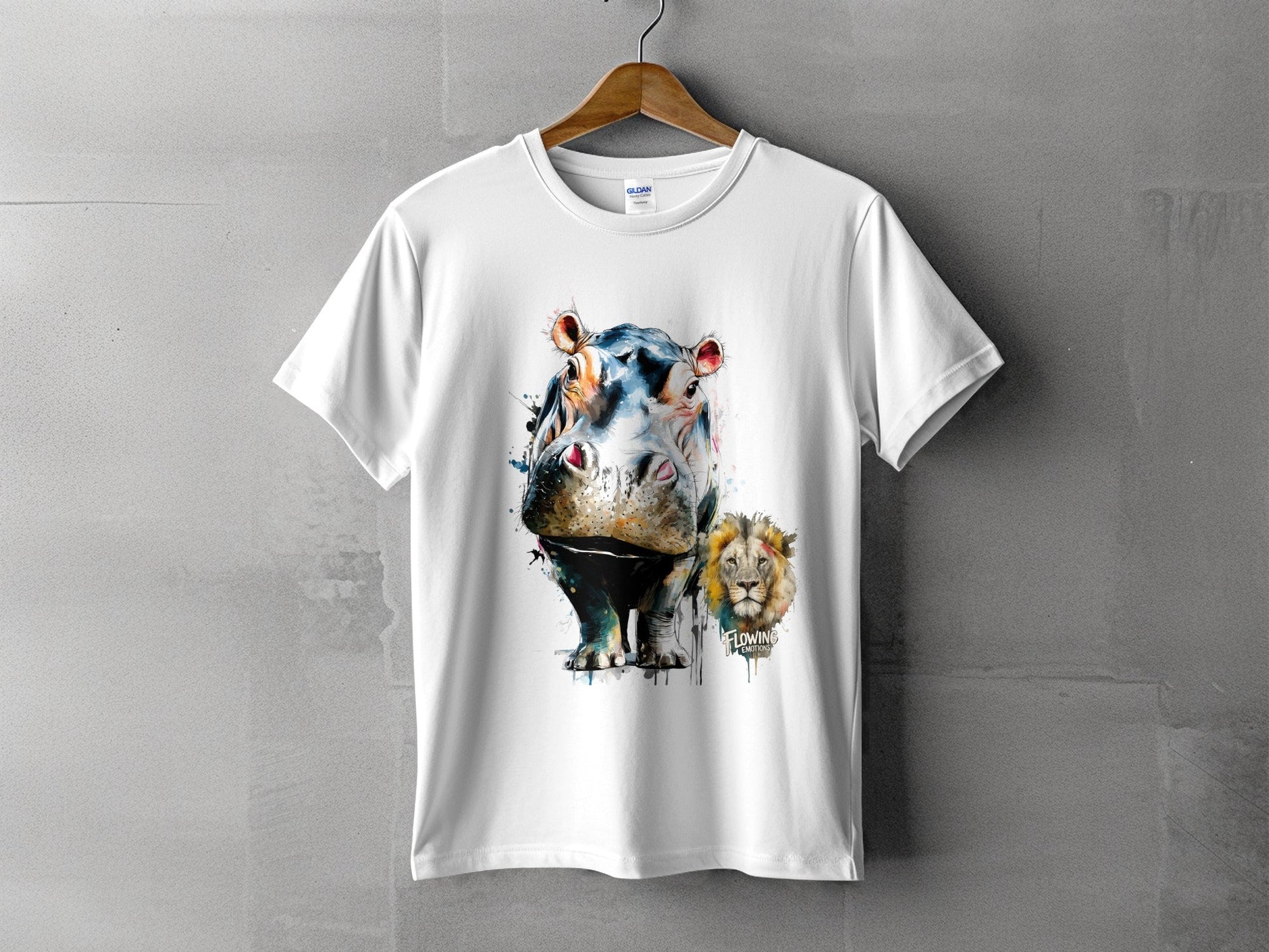 RMA APPAREL Hippo And Lion Design Unisex T-Shirt Sizes S - 5XL - Flowing Emotions White T-Shirts - RMA APPAREL - Roclla Media Apparel Store