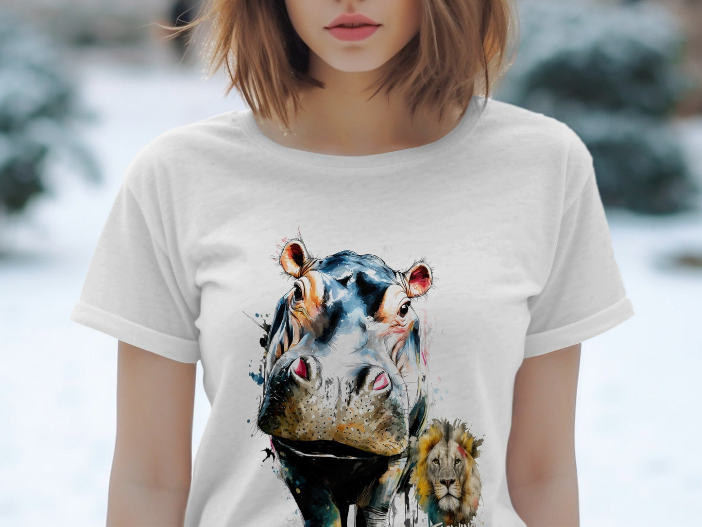RMA APPAREL Hippo And Lion Design Unisex T-Shirt Sizes S - 5XL - Flowing Emotions White T-Shirts - RMA APPAREL - Roclla Media Apparel Store