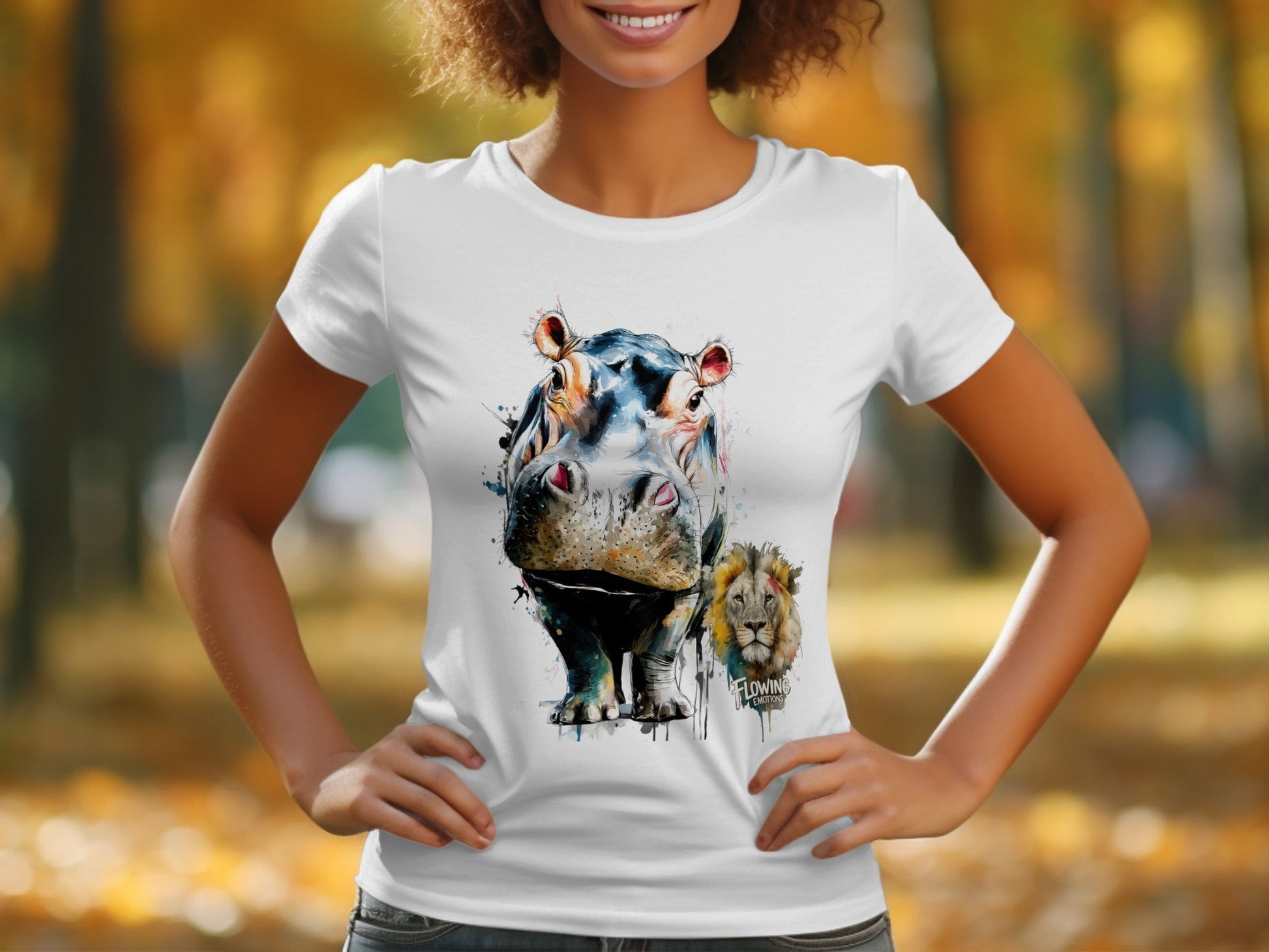 RMA APPAREL Hippo And Lion Design Unisex T-Shirt Sizes S - 5XL - Flowing Emotions White T-Shirts - RMA APPAREL - Roclla Media Apparel Store