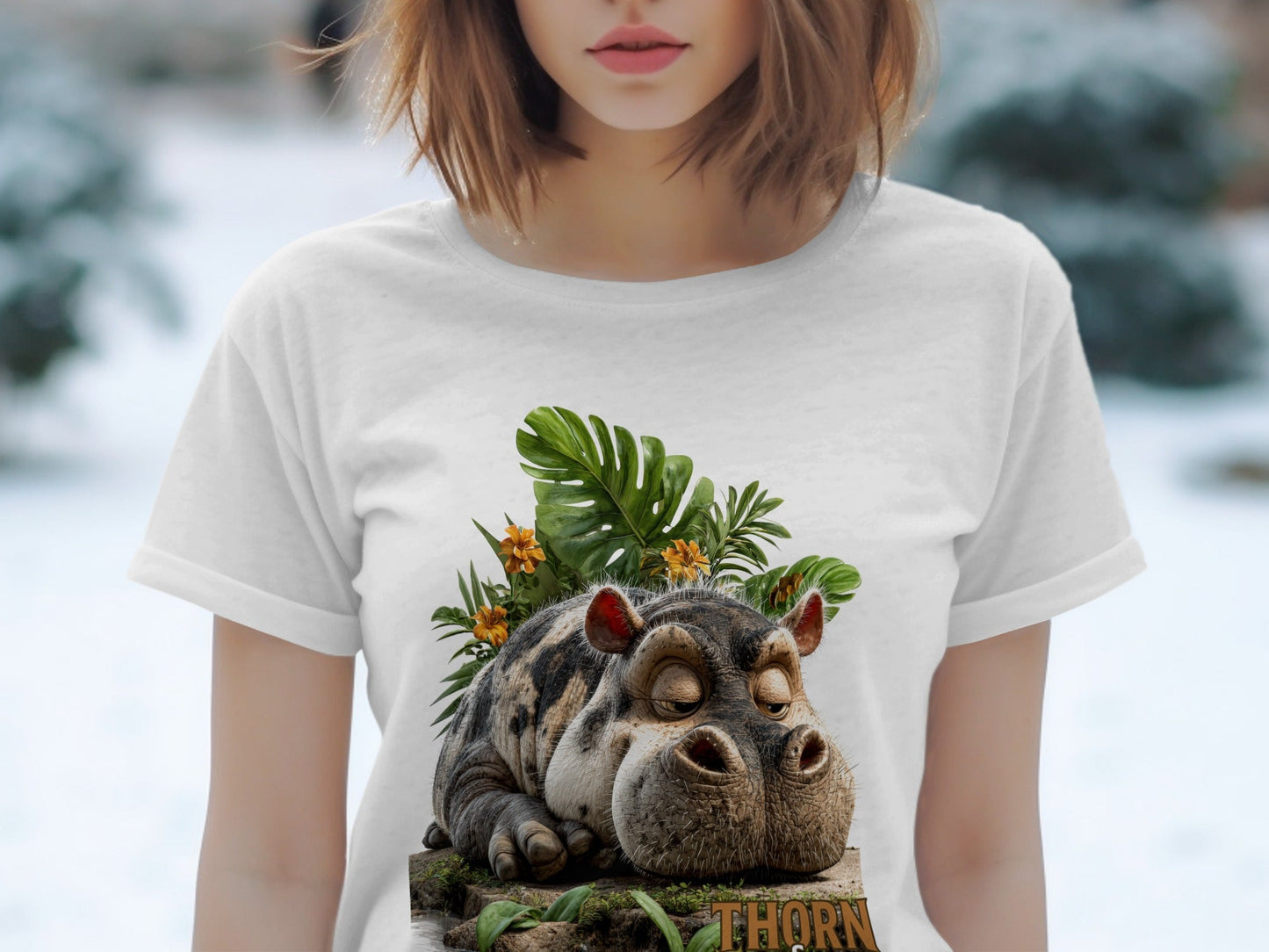 RMA APPAREL Hippo and Vegetation Design Sizes S to 5XL T-Shirt - Thorn & Claw White T-Shirts - RMA APPAREL - Roclla Media Apparel Store