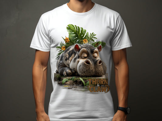 RMA APPAREL Hippo and Vegetation Design Sizes S to 5XL T-Shirt - Thorn & Claw White T-Shirts - RMA APPAREL - Roclla Media Apparel Store