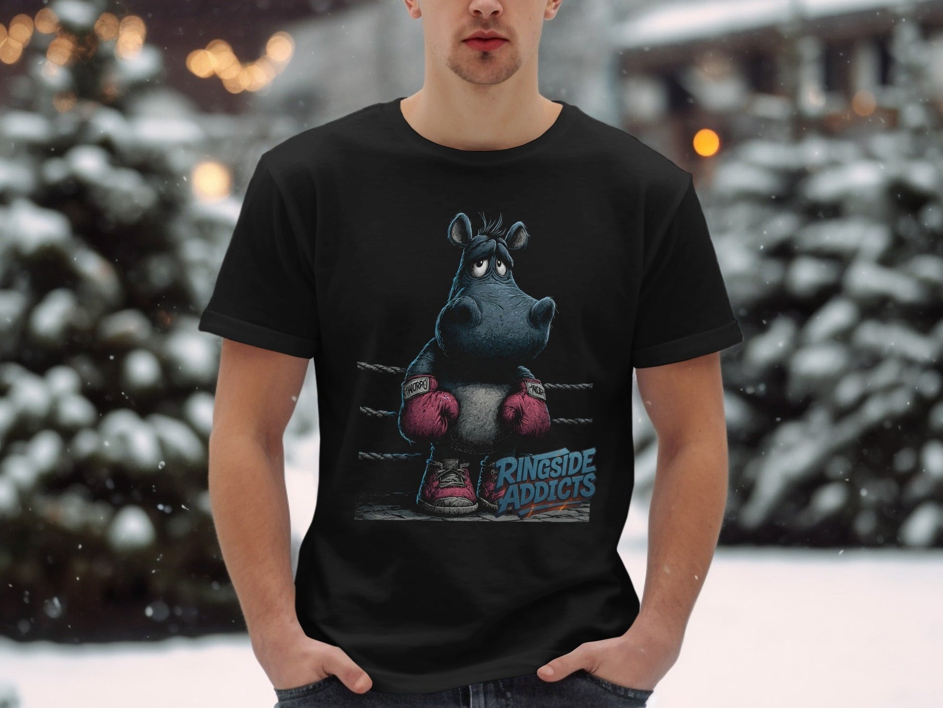 RMA APPAREL Hippo Boxer Unisex T-Shirt Sizes S to 5XL T-Shirt - Ringside Addicts White T-Shirt - RMA APPAREL - Roclla Media Apparel Store