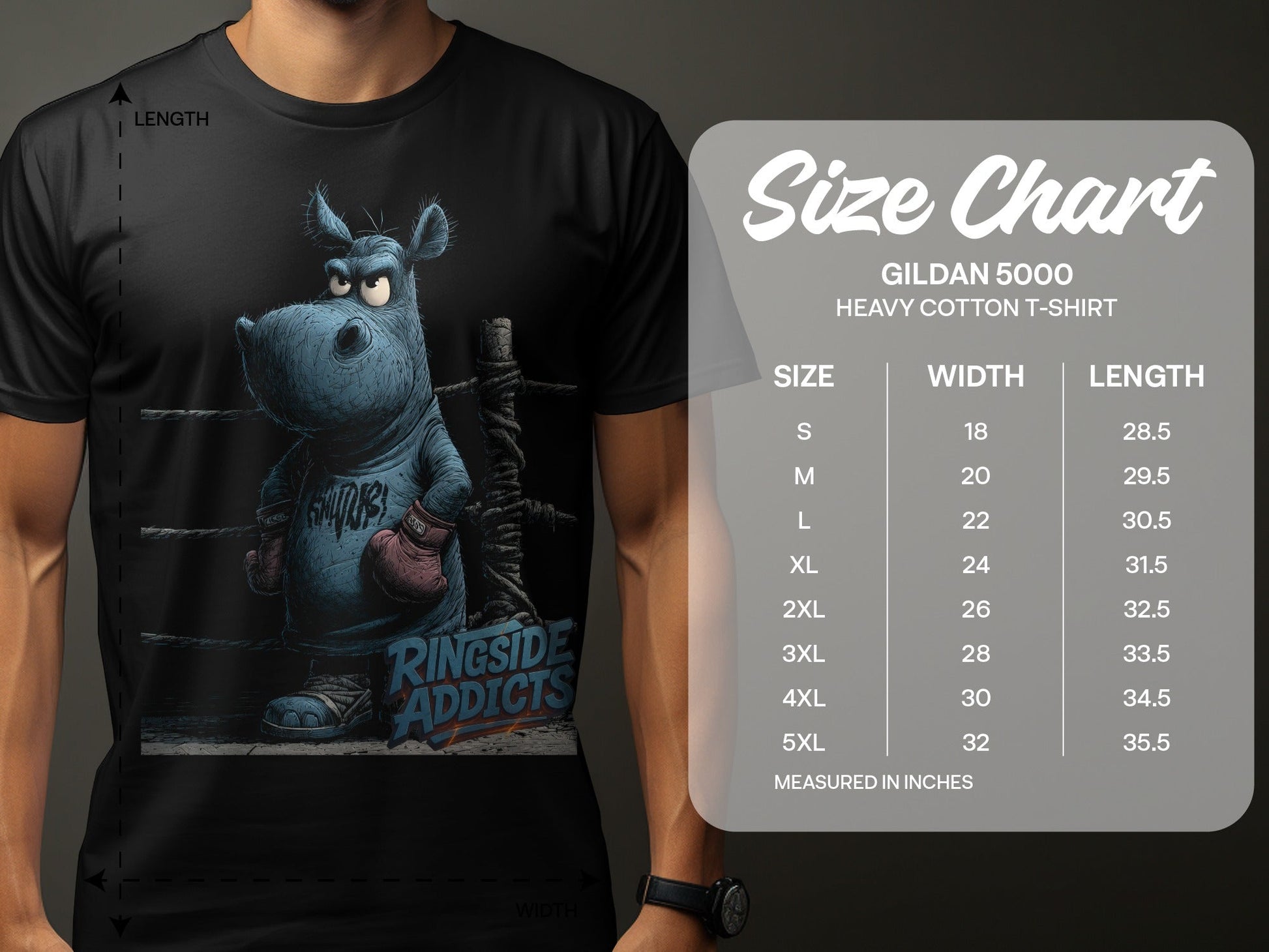 RMA APPAREL Hippo Boxer Unisex T-Shirt Sizes S to 5XL T-Shirt - Ringside Addicts White T-Shirt - RMA APPAREL - Roclla Media Apparel Store