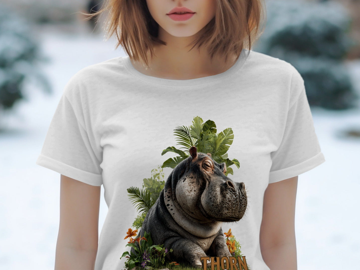 RMA APPAREL Hippo In Paradise Mens Womens Unisex T-Shirt - Thorn & Claw White T-Shirts - RMA APPAREL - Roclla Media Apparel Store