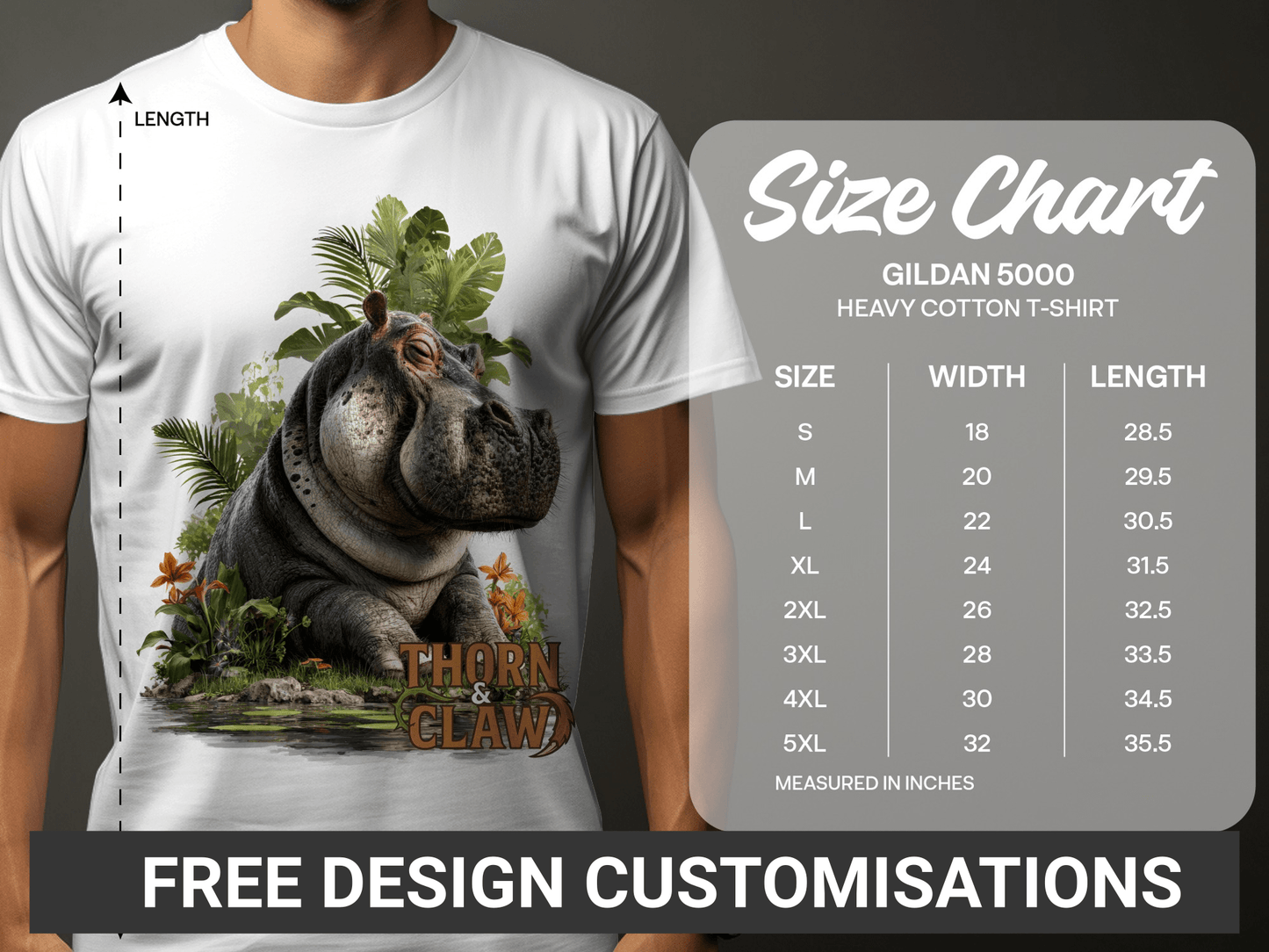 RMA APPAREL Hippo In Paradise Mens Womens Unisex T-Shirt - Thorn & Claw White T-Shirts - RMA APPAREL - Roclla Media Apparel Store