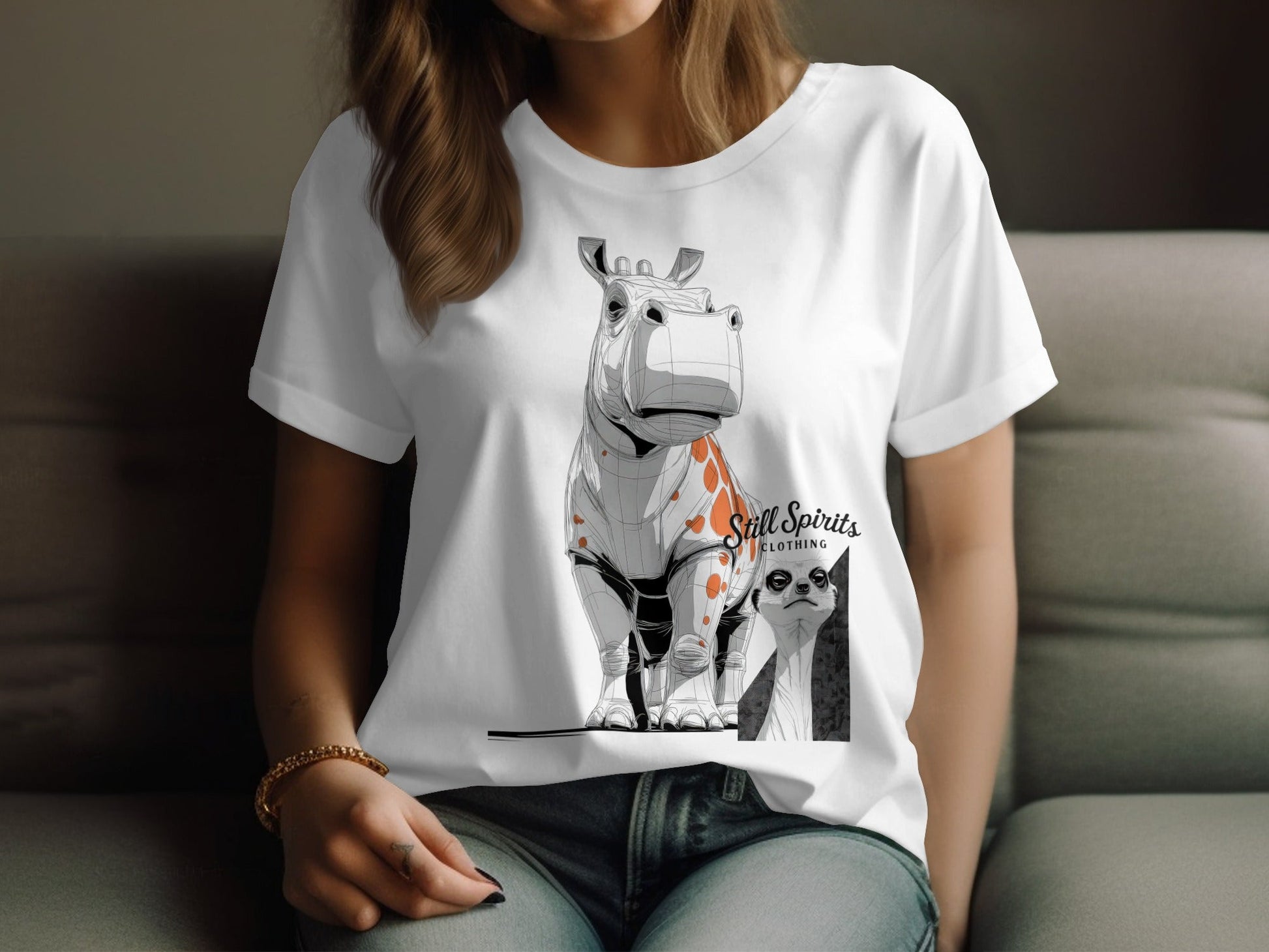 RMA APPAREL Hippo Meerkat Wildlife Art Mens Womens T-Shirt - Still Spirits White T-Shirt - RMA APPAREL - Roclla Media Apparel Store