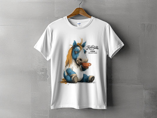 RMA APPAREL Horse with Tea Unisex T-Shirt Sizes S to 5XL T-Shirt - Field&Fable White T-Shirt - RMA APPAREL - Roclla Media Apparel Store