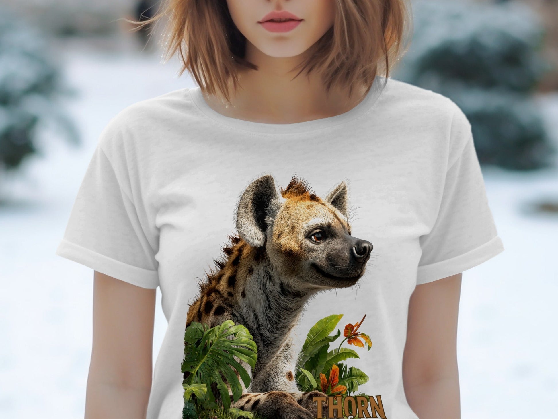 RMA APPAREL Hyena In The Jungle Mens Womens Unisex T-Shirt - Thorn & Claw White T-Shirts - RMA APPAREL - Roclla Media Apparel Store
