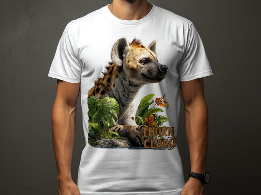 RMA APPAREL Hyena In The Jungle Mens Womens Unisex T-Shirt - Thorn & Claw White T-Shirts - RMA APPAREL - Roclla Media Apparel Store