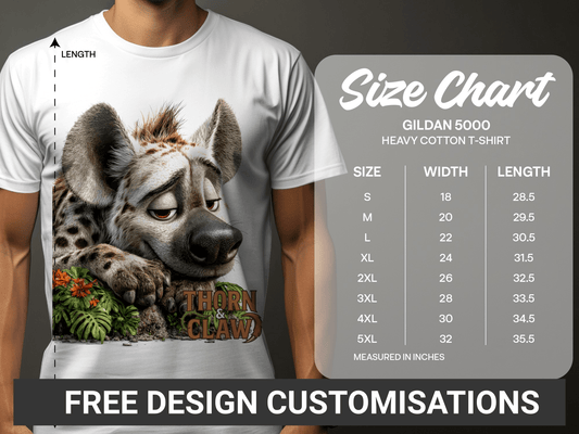 RMA APPAREL Hyena Wildlife Illustration Mens Unisex T-Shirt - Thorn & Claw White T-Shirts - RMA APPAREL - Roclla Media Apparel Store
