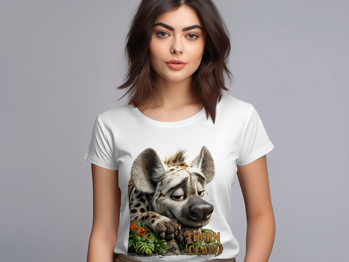 RMA APPAREL Hyena Wildlife Illustration Mens Unisex T-Shirt - Thorn & Claw White T-Shirts - RMA APPAREL - Roclla Media Apparel Store