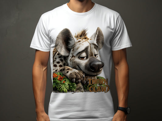 RMA APPAREL Hyena Wildlife Illustration Mens Unisex T-Shirt - Thorn & Claw White T-Shirts - RMA APPAREL - Roclla Media Apparel Store