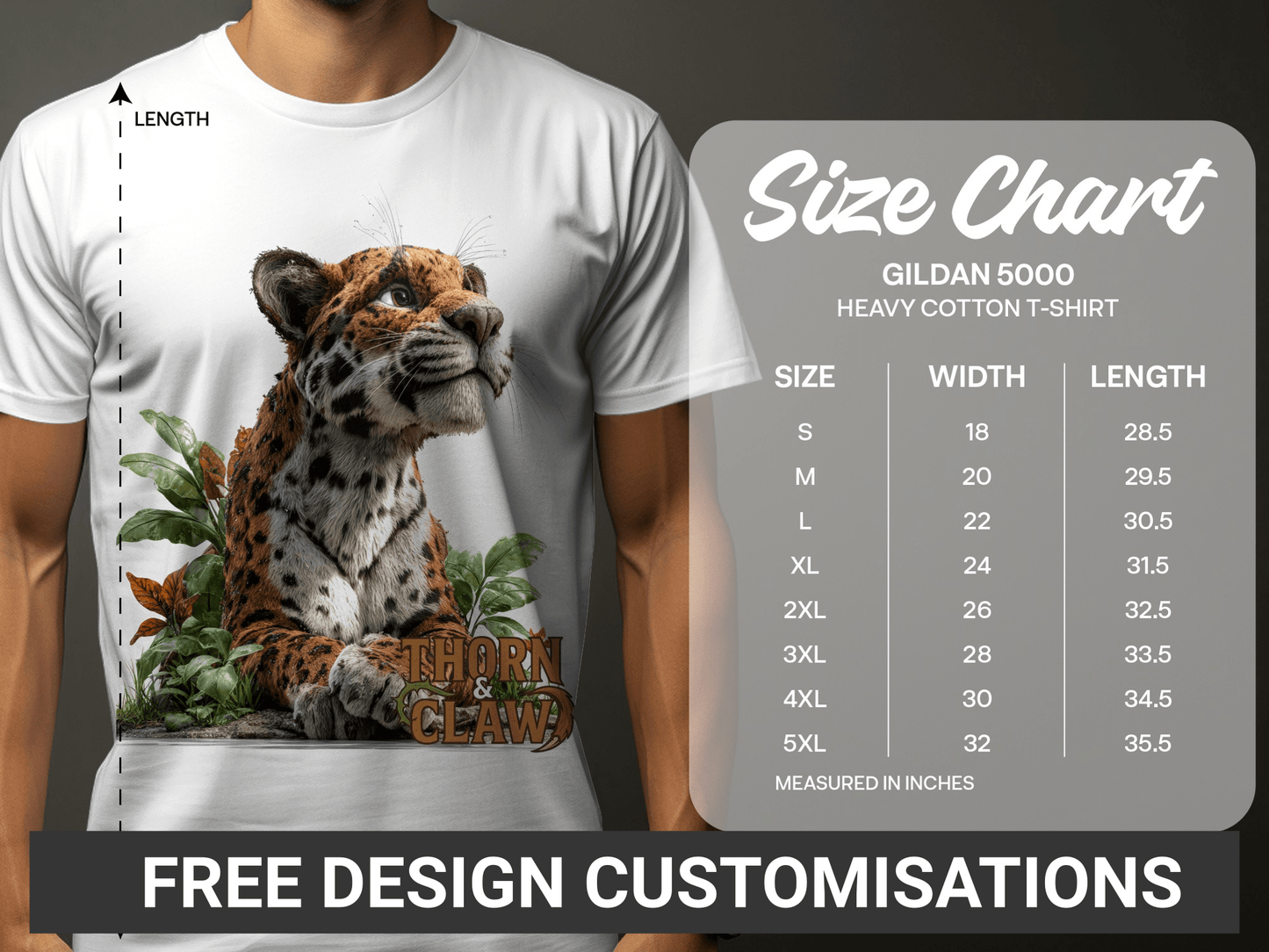 RMA APPAREL Jaguar Wildcat Sizes S - 5XL Unisex T-Shirt - Thorn & Claw White T-Shirts - RMA APPAREL - Roclla Media Apparel Store