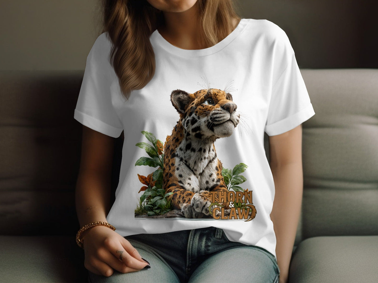 RMA APPAREL Jaguar Wildcat Sizes S - 5XL Unisex T-Shirt - Thorn & Claw White T-Shirts - RMA APPAREL - Roclla Media Apparel Store