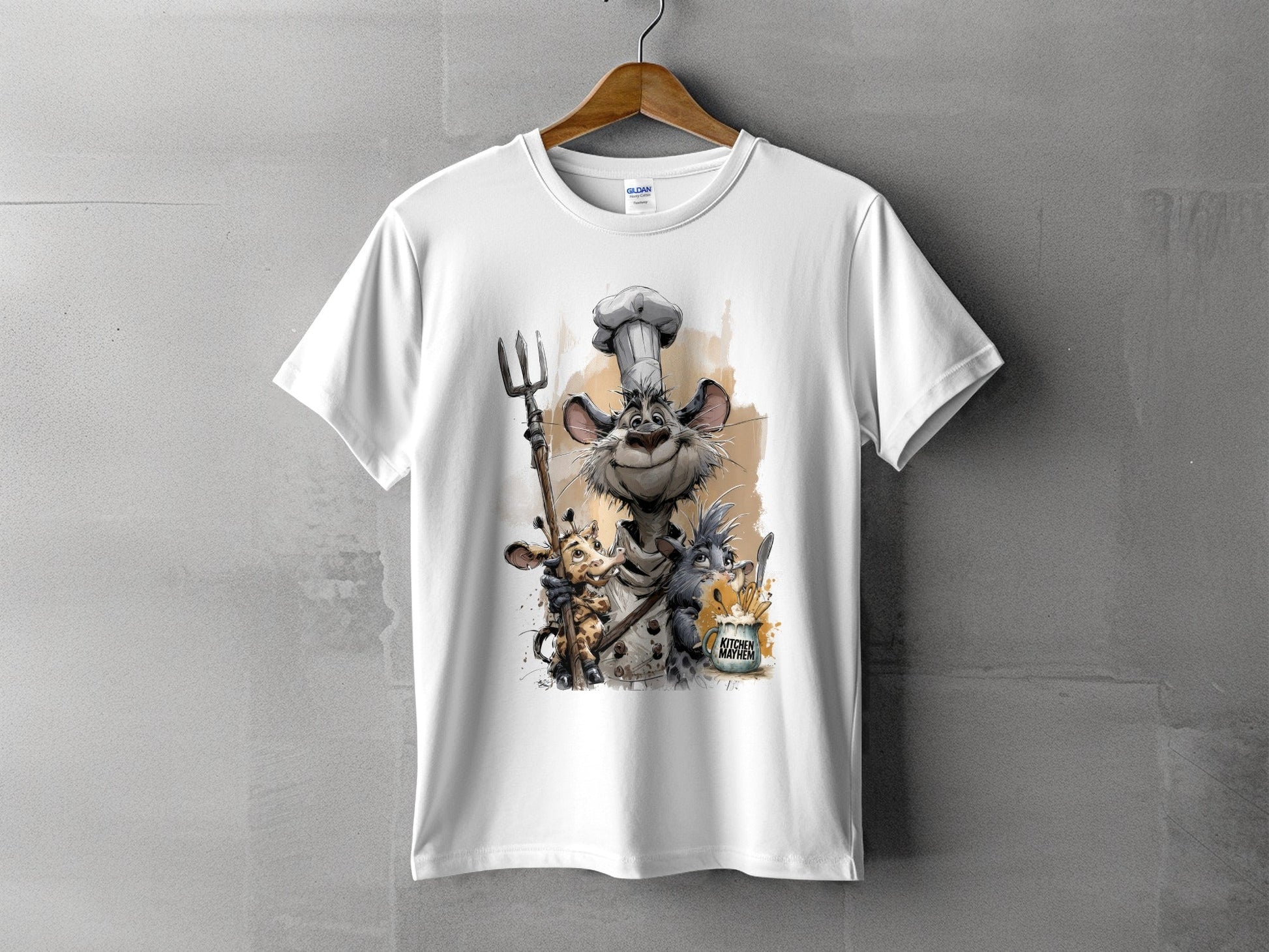 RMA APPAREL Kitchen Mayhem Chef Wildlife Unisex T-Shirt Sizes S - 5XL - Kitchen Mayhem White T-Shirt - RMA APPAREL - Roclla Media Apparel Store