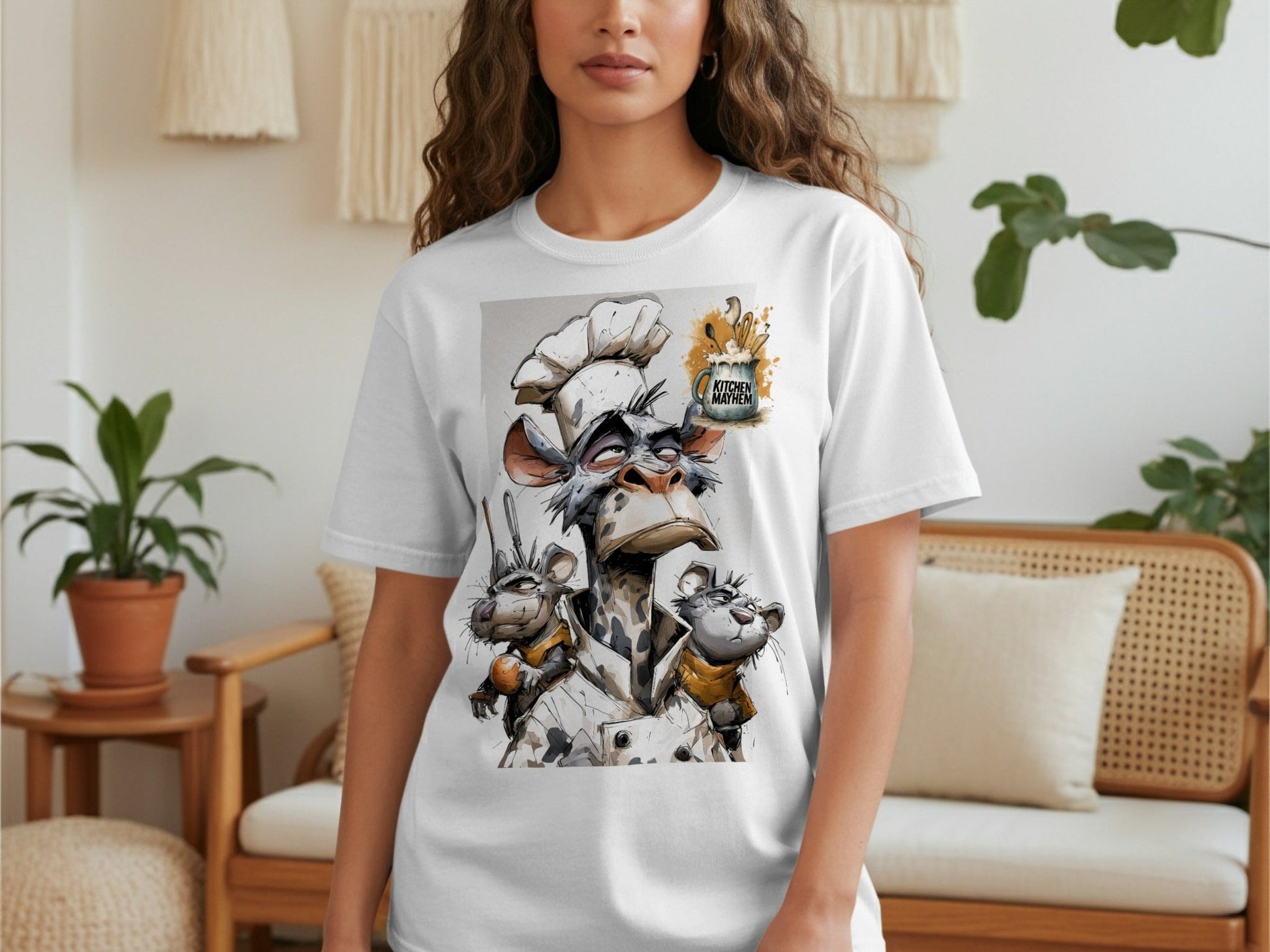 RMA APPAREL Kitchen Mayhem Chefs Monkey Sizes S to 5XL T-Shirt - Kitchen Mayhem White T-Shirt - RMA APPAREL - Roclla Media Apparel Store
