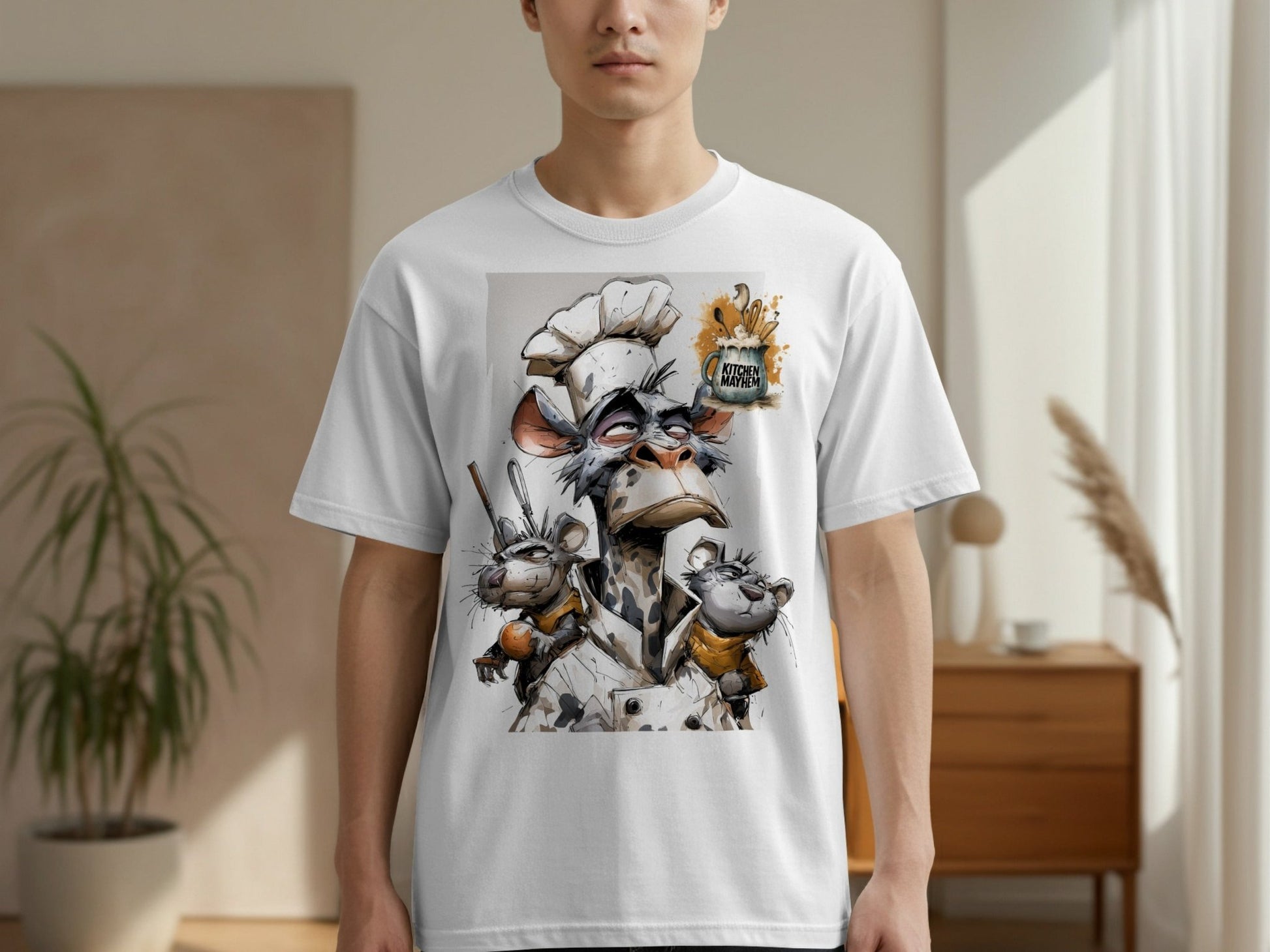 RMA APPAREL Kitchen Mayhem Chefs Monkey Sizes S to 5XL T-Shirt - Kitchen Mayhem White T-Shirt - RMA APPAREL - Roclla Media Apparel Store