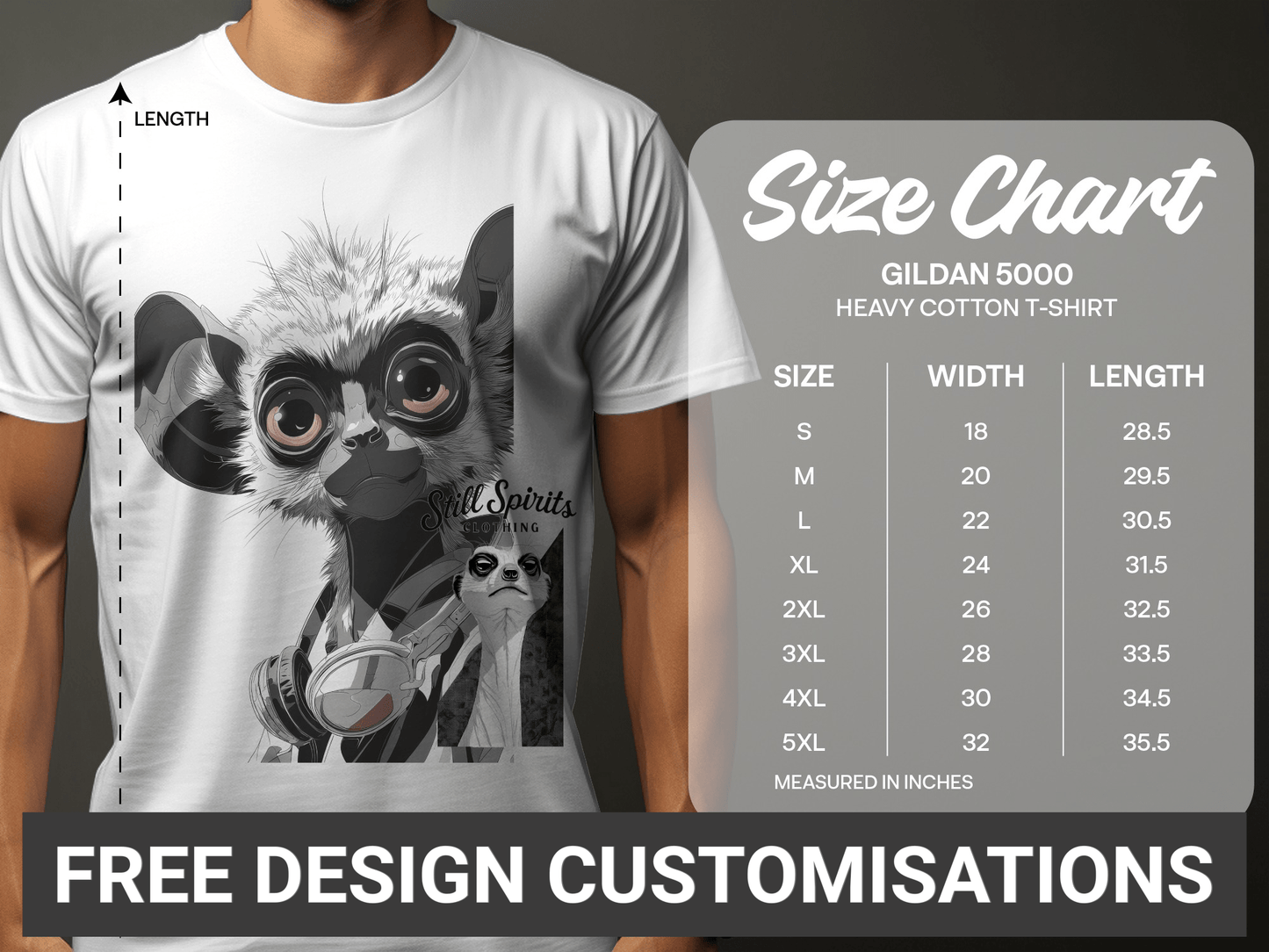 RMA APPAREL Lemur Meerkat Vibes Graphic Unisex T-Shirt - Still Spirits White T-Shirt - RMA APPAREL - Roclla Media Apparel Store