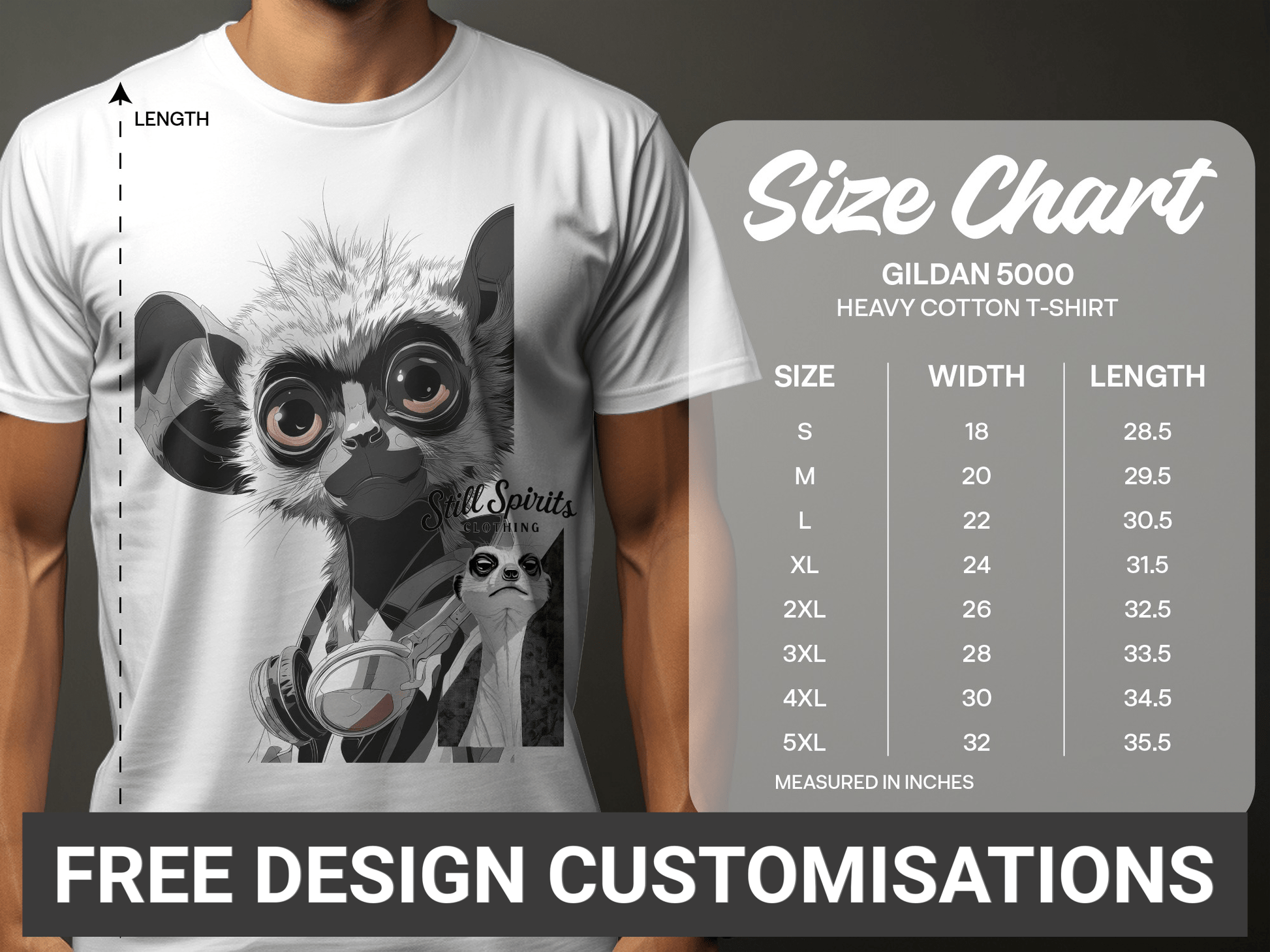 RMA APPAREL Lemur Meerkat Vibes Graphic Unisex T-Shirt - Still Spirits White T-Shirt - RMA APPAREL - Roclla Media Apparel Store