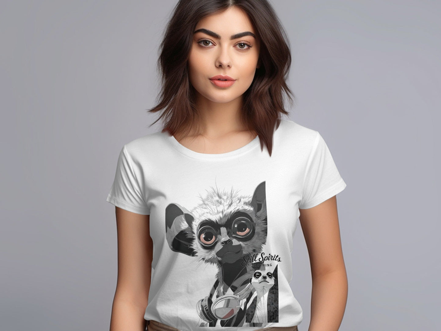 RMA APPAREL Lemur Meerkat Vibes Graphic Unisex T-Shirt - Still Spirits White T-Shirt - RMA APPAREL - Roclla Media Apparel Store
