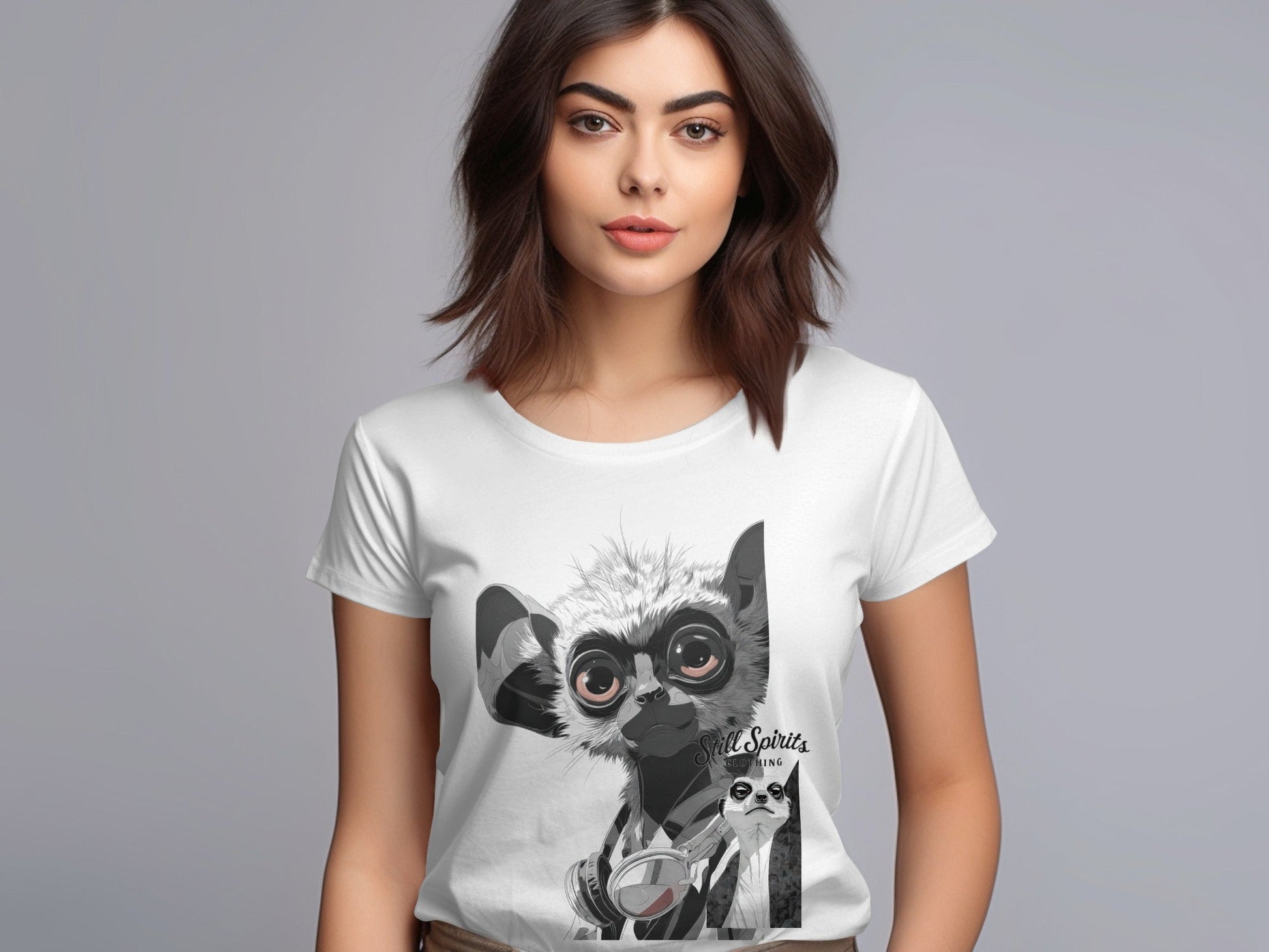 RMA APPAREL Lemur Meerkat Vibes Graphic Unisex T-Shirt - Still Spirits White T-Shirt - RMA APPAREL - Roclla Media Apparel Store