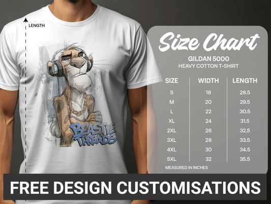 RMA APPAREL Lion T-Shirt, Headphones, Gold Chain, Sizes S to 5XL - Beastie Threads White T-Shirt - RMA APPAREL - Roclla Media Apparel Store