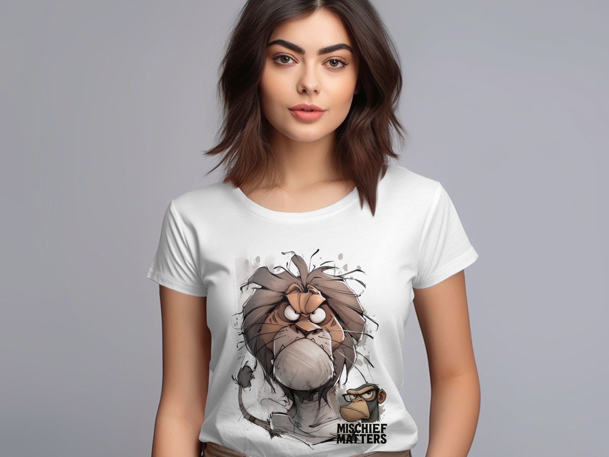 RMA APPAREL Lion T-Shirt, Mischief Matters, Animal Shirt, S - 5XL - Mischief Matters White T-shirt - RMA APPAREL - Roclla Media Apparel Store