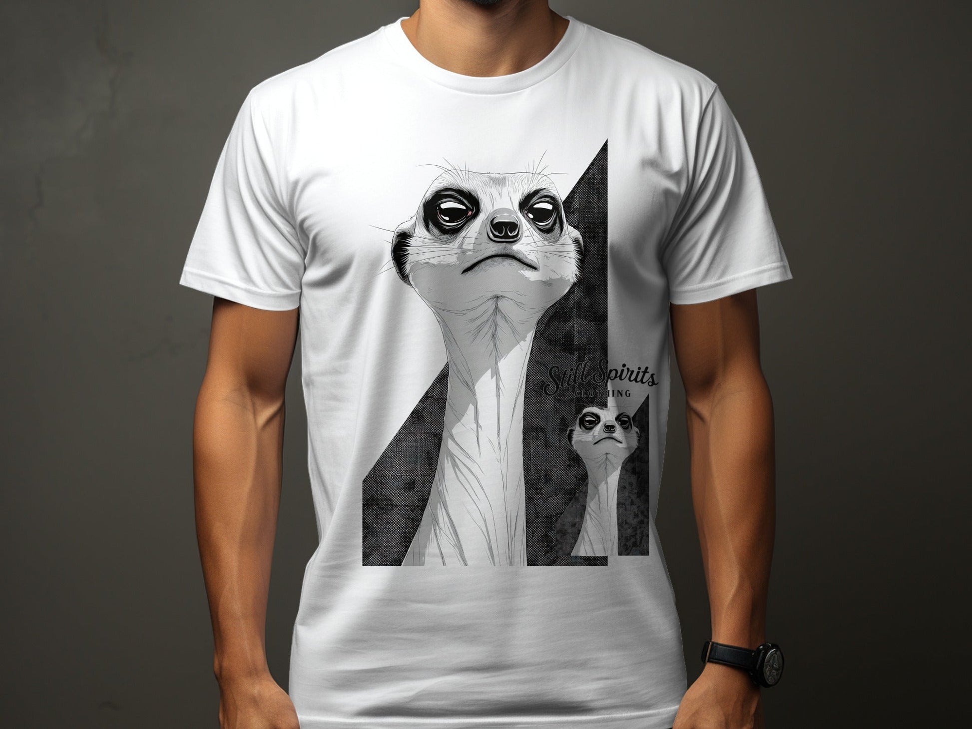 RMA APPAREL Meerkat Sketch Graphic Mens Womens T-Shirt - Still Spirits White T-Shirt - RMA APPAREL - Roclla Media Apparel Store