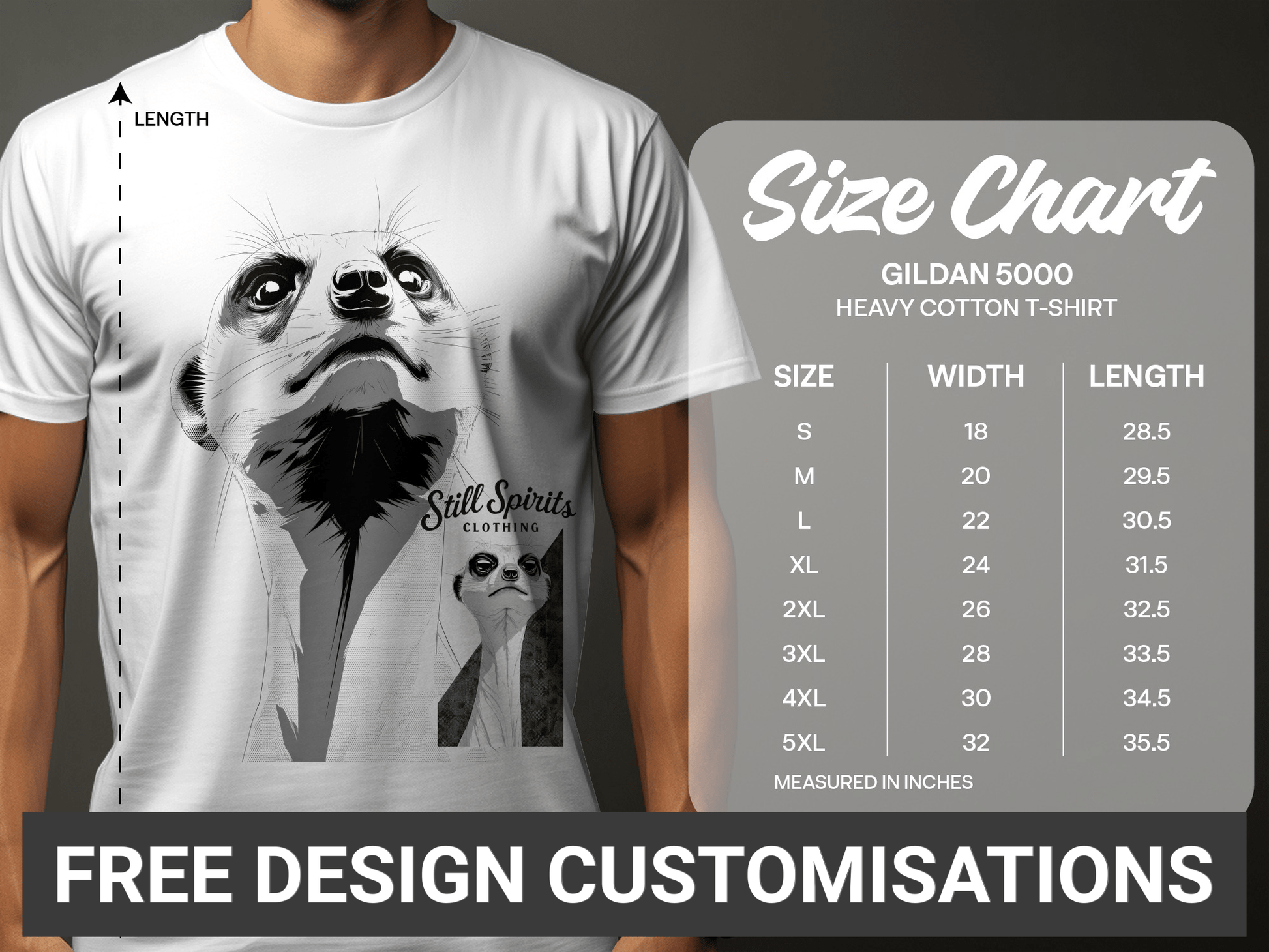 RMA APPAREL Meerkat Stare Unisex T-Shirt Sizes Small to 5XL T-Shirt - Still Spirits White T-Shirt - RMA APPAREL - Roclla Media Apparel Store