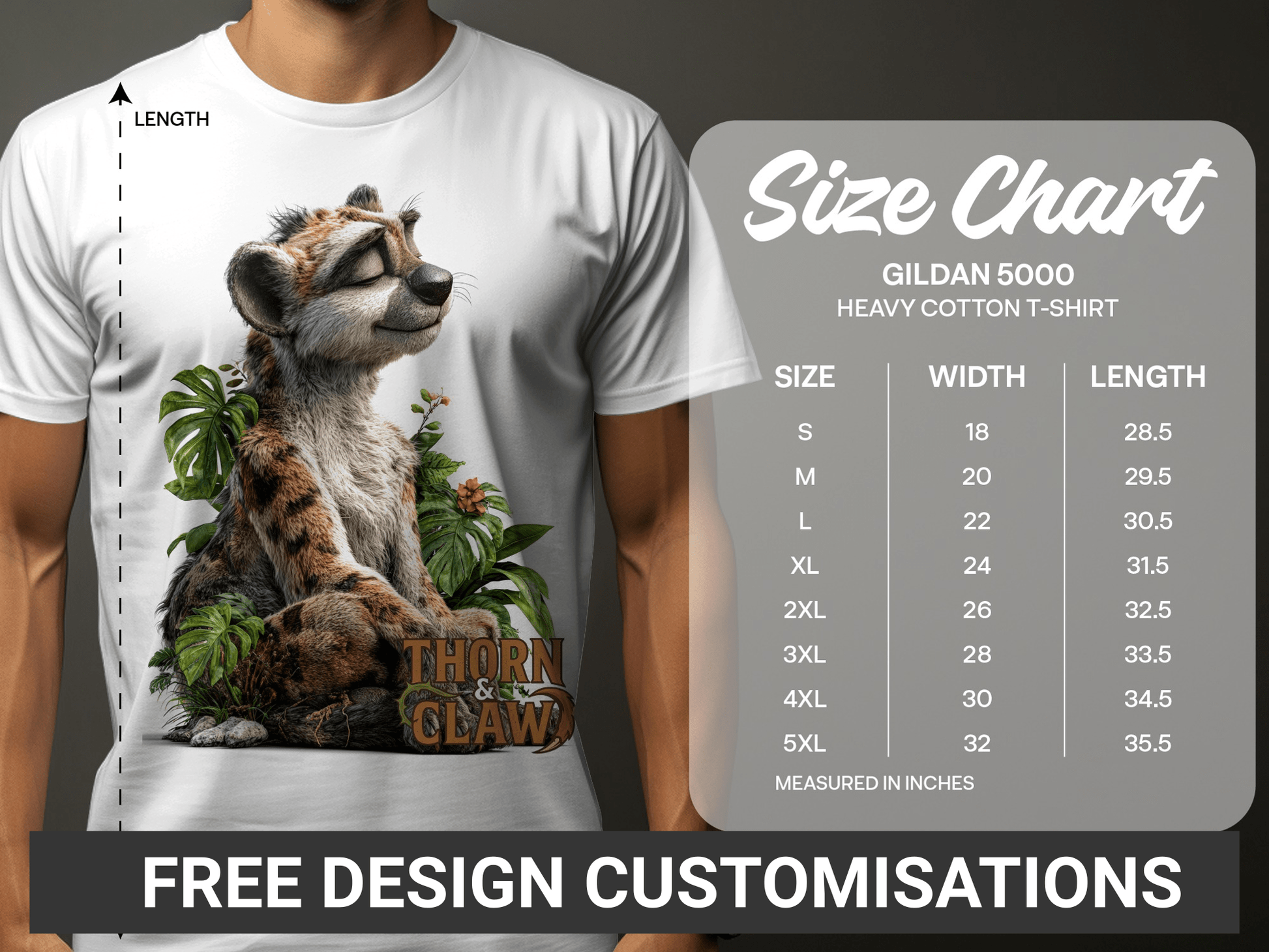 RMA APPAREL Peaceful Cheetah With Plants T-Shirt Sizes S - 5XL - Thorn & Claw White T-Shirts - RMA APPAREL - Roclla Media Apparel Store