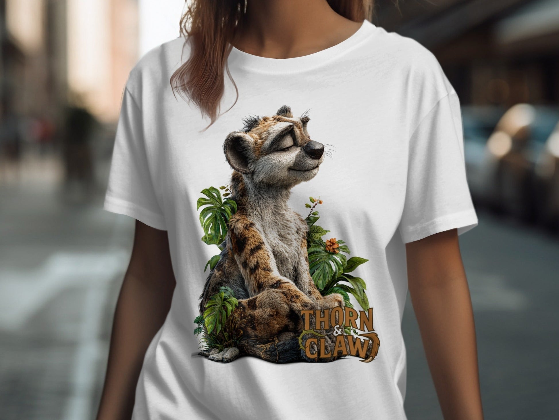 RMA APPAREL Peaceful Cheetah With Plants T-Shirt Sizes S - 5XL - Thorn & Claw White T-Shirts - RMA APPAREL - Roclla Media Apparel Store