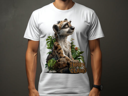 RMA APPAREL Peaceful Cheetah With Plants T-Shirt Sizes S - 5XL - Thorn & Claw White T-Shirts - RMA APPAREL - Roclla Media Apparel Store