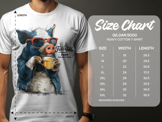 RMA APPAREL Pig with Sunglasses Sipping Tea Unisex T-Shirt - Field&Fable White T-Shirt - RMA APPAREL - Roclla Media Apparel Store