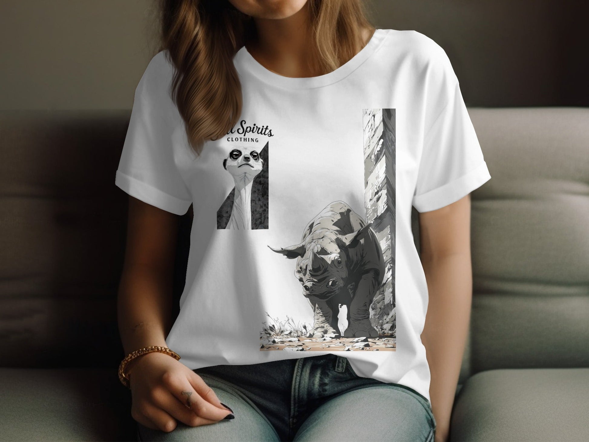 RMA APPAREL Rhino Meerkat Design Unisex Mens T-Shirt Sizes T-Shirt - Still Spirits White T-Shirt - RMA APPAREL - Roclla Media Apparel Store