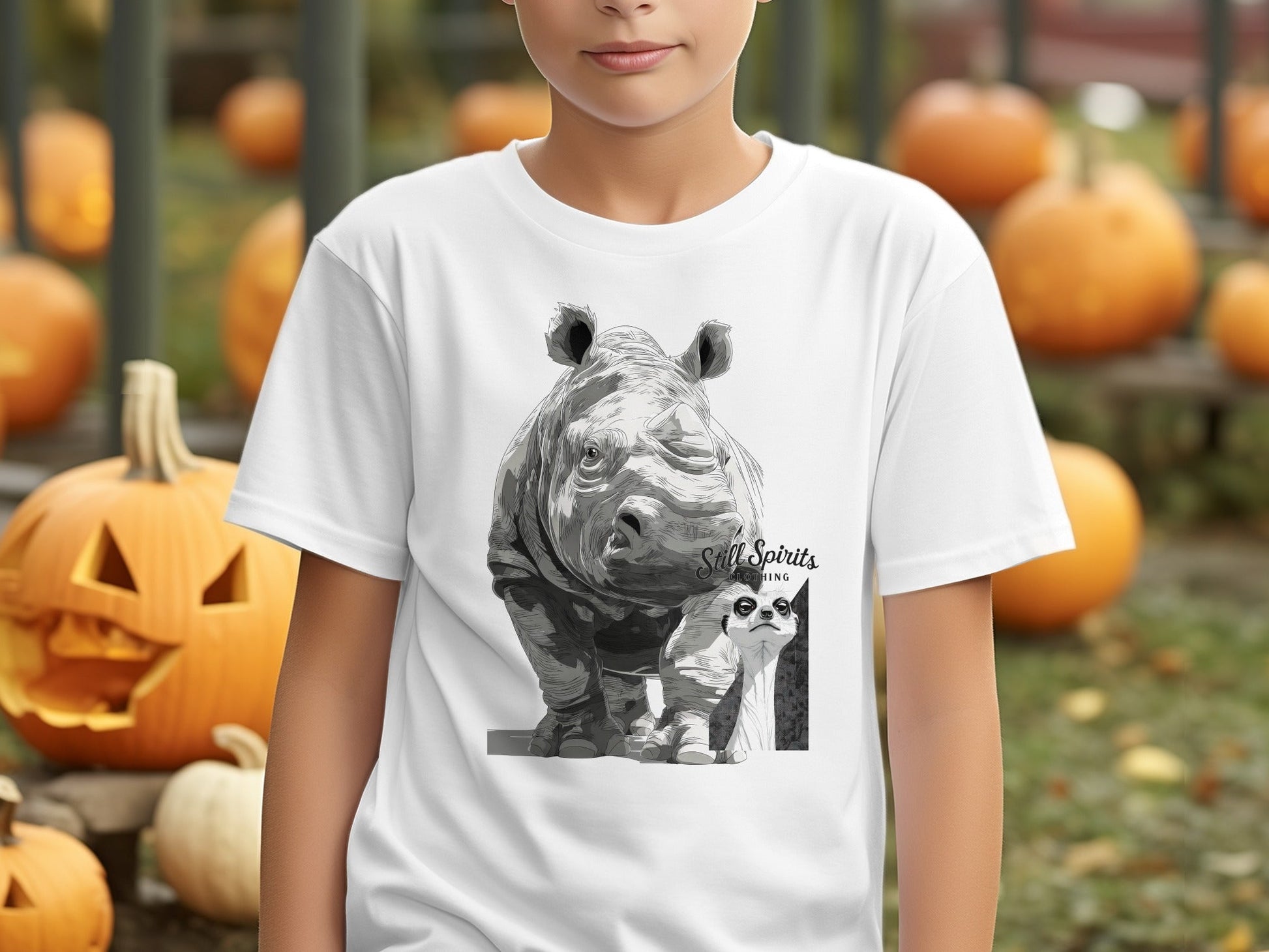 RMA APPAREL Rhino Meerkat Wildlife Animal Unisex T-Shirt - Still Spirits White T-Shirt - RMA APPAREL - Roclla Media Apparel Store
