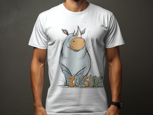 RMA APPAREL Rhino Wildlife Cute Illustration Unisex T-Shirt - Zooside White T-Shirts - RMA APPAREL - Roclla Media Apparel Store