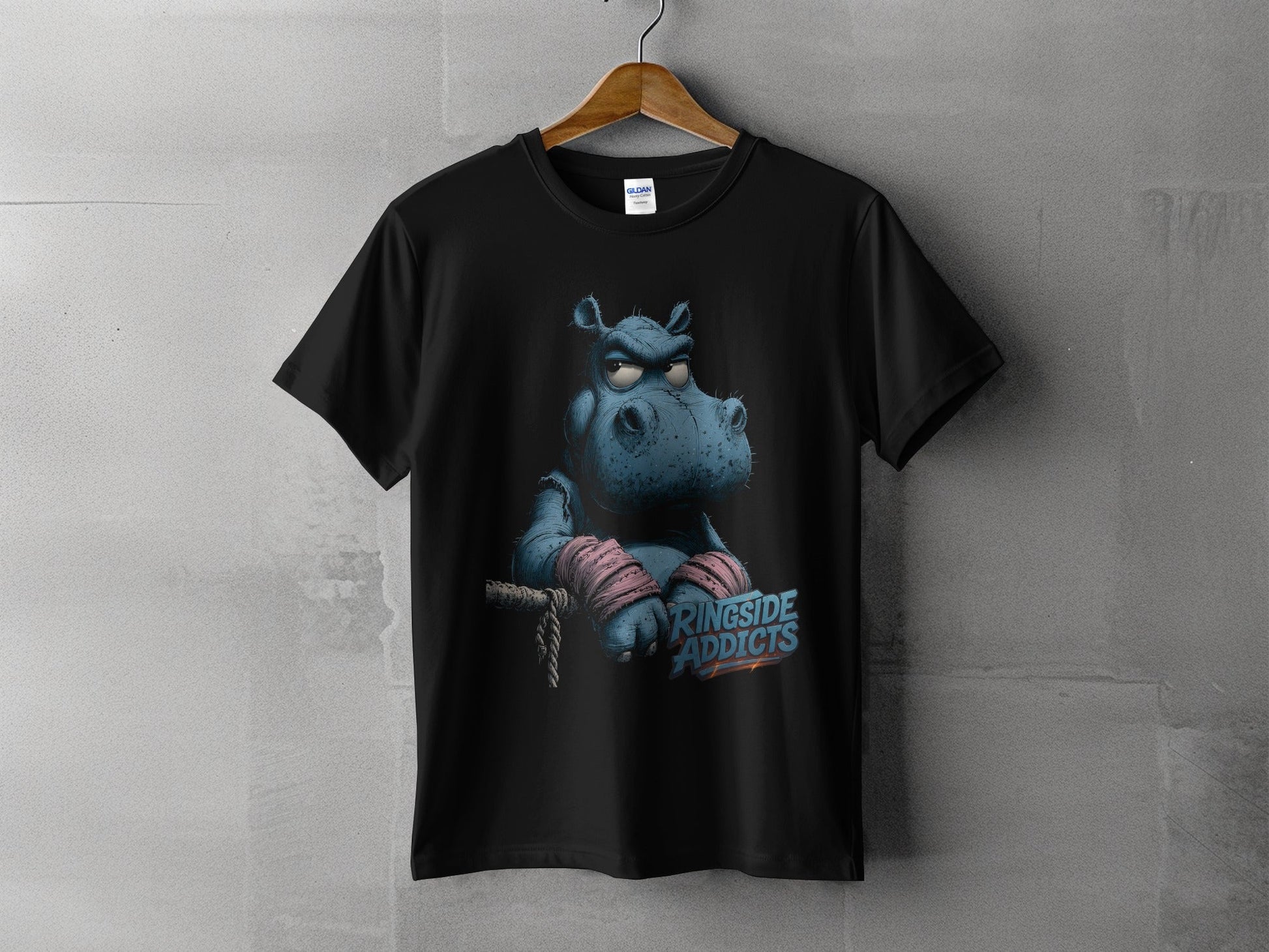 RMA APPAREL RingSide Addicts Hippo Mens Womens Unisex T-Shirt - Ringside Addicts White T-Shirt - RMA APPAREL - Roclla Media Apparel Store