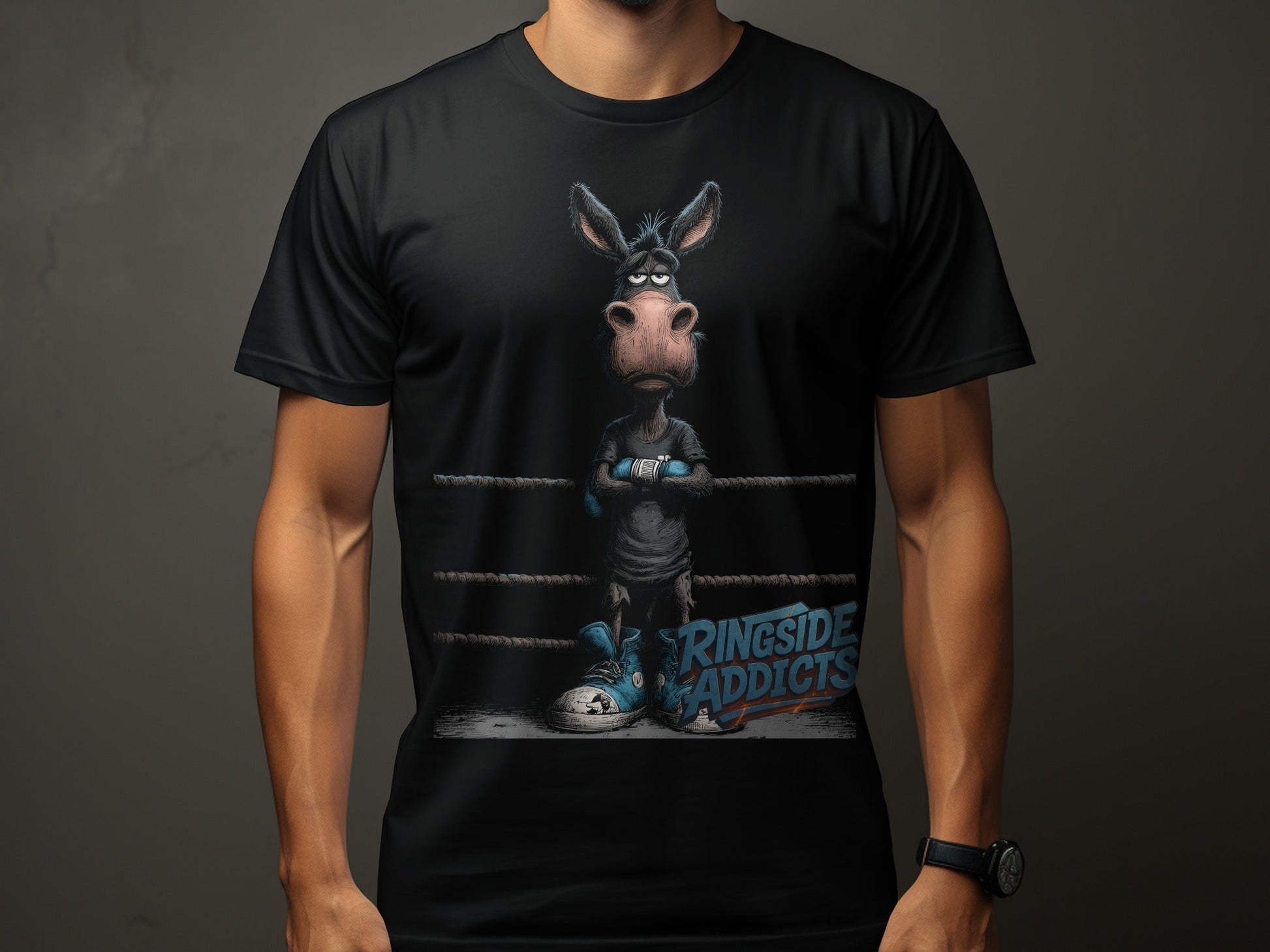 RMA APPAREL Ringside Donkey Wildlife Unisex Adult T-Shirt - Ringside Addicts White T-Shirt - RMA APPAREL - Roclla Media Apparel Store