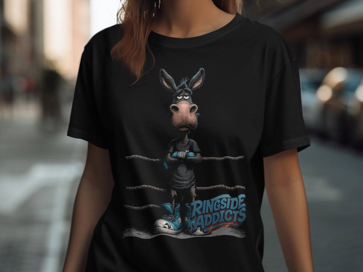 RMA APPAREL Ringside Donkey Wildlife Unisex Adult T-Shirt - Ringside Addicts White T-Shirt - RMA APPAREL - Roclla Media Apparel Store