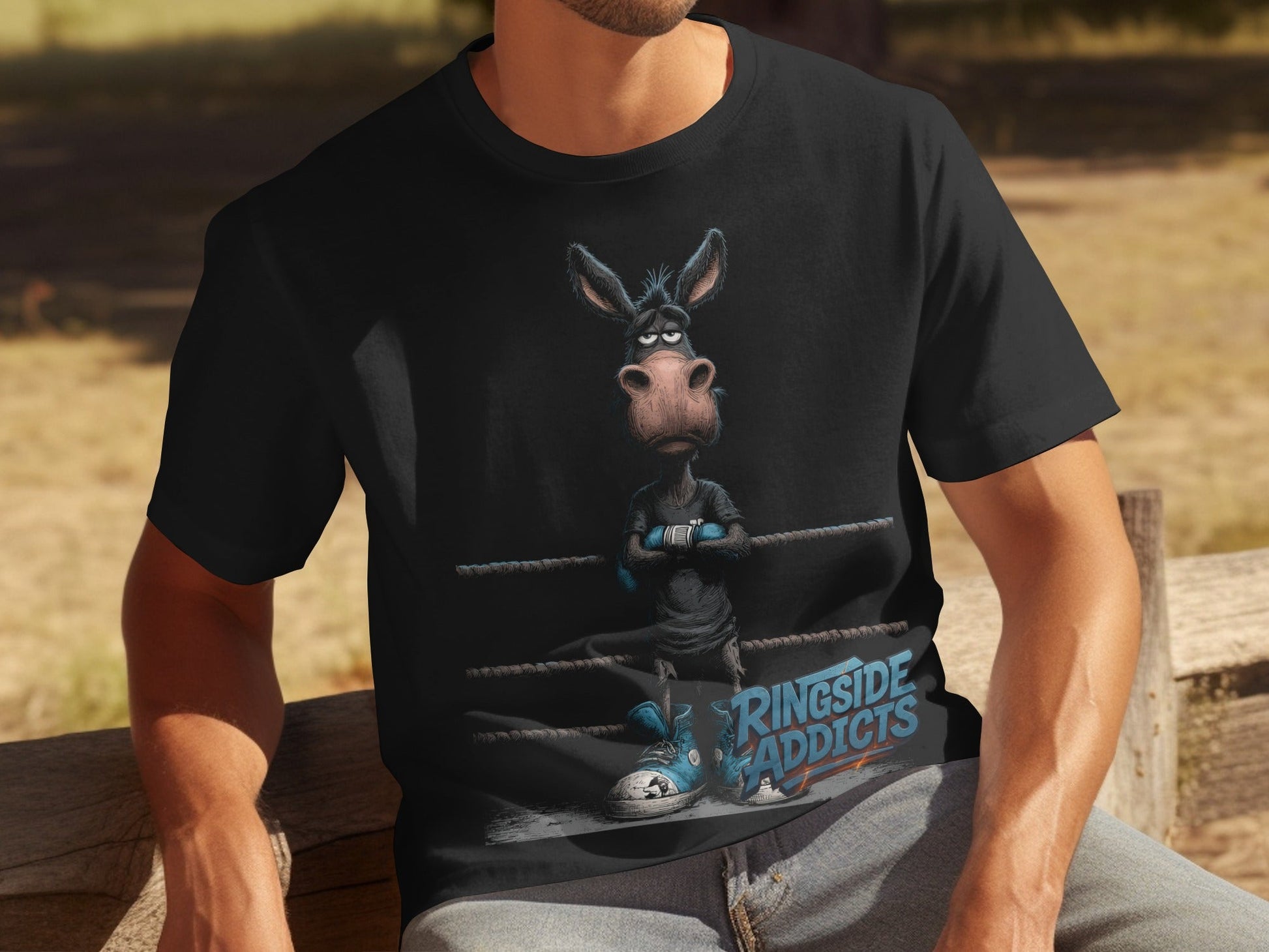 RMA APPAREL Ringside Donkey Wildlife Unisex Adult T-Shirt - Ringside Addicts White T-Shirt - RMA APPAREL - Roclla Media Apparel Store