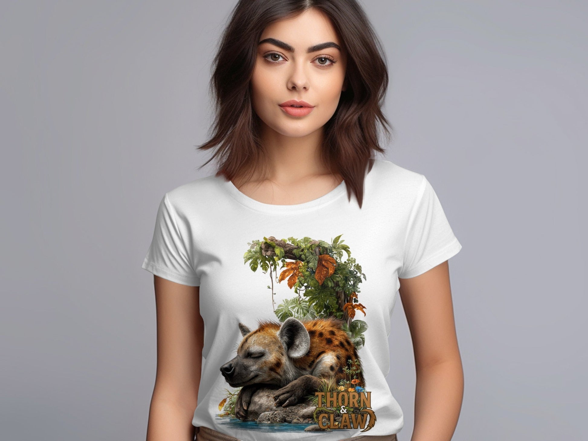 RMA APPAREL Sleeping Hyena Wildlife Sizes S to 5XL T-Shirt - Thorn & Claw White T-Shirts - RMA APPAREL - Roclla Media Apparel Store