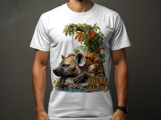 RMA APPAREL Sleeping Hyena Wildlife Sizes S to 5XL T-Shirt - Thorn & Claw White T-Shirts - RMA APPAREL - Roclla Media Apparel Store