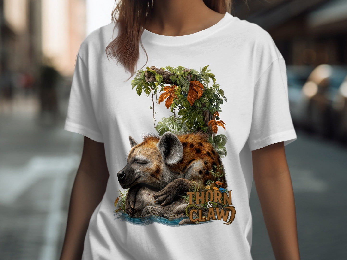 RMA APPAREL Sleeping Hyena Wildlife Sizes S to 5XL T-Shirt - Thorn & Claw White T-Shirts - RMA APPAREL - Roclla Media Apparel Store