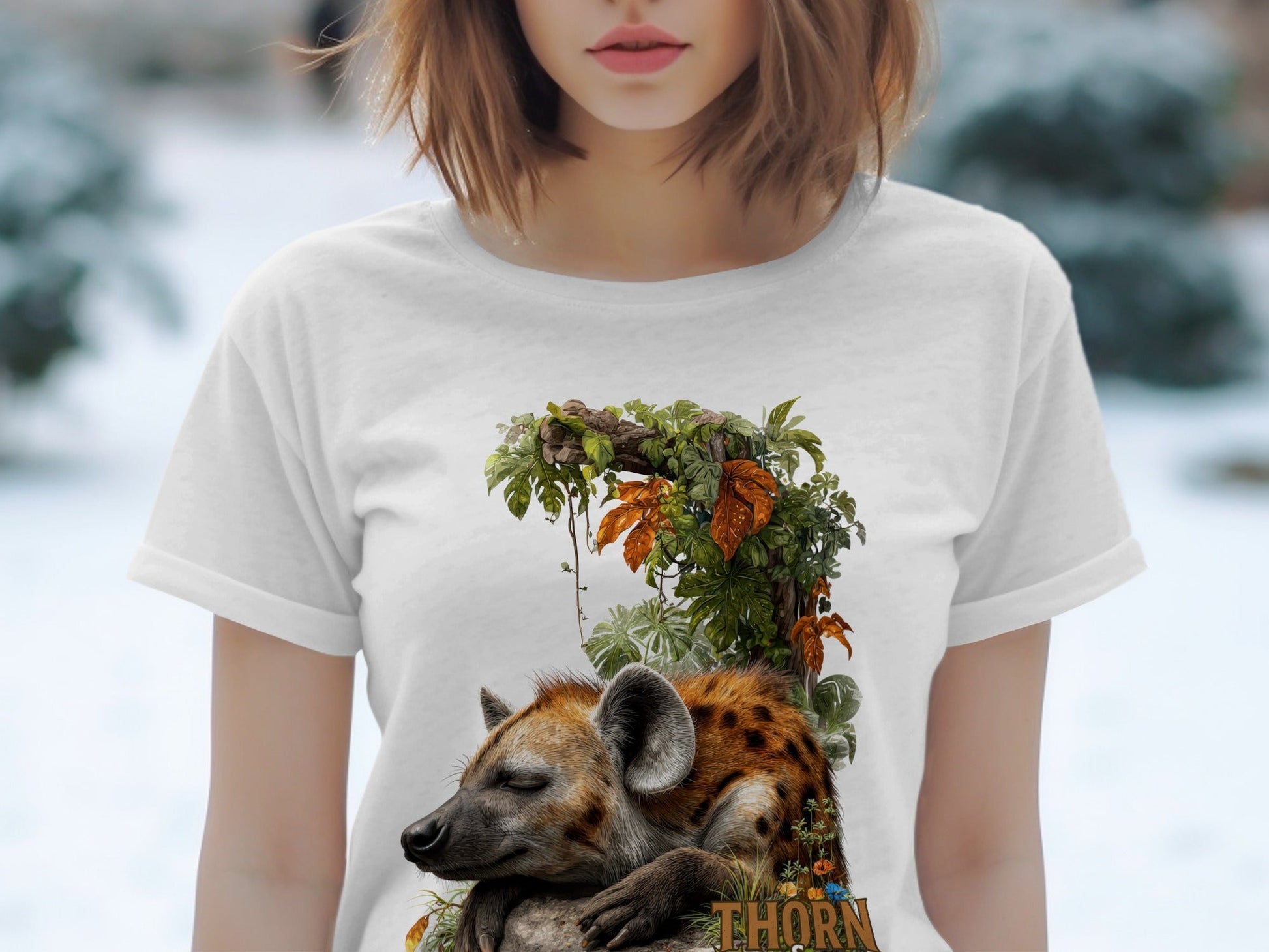 RMA APPAREL Sleeping Hyena Wildlife Sizes S to 5XL T-Shirt - Thorn & Claw White T-Shirts - RMA APPAREL - Roclla Media Apparel Store