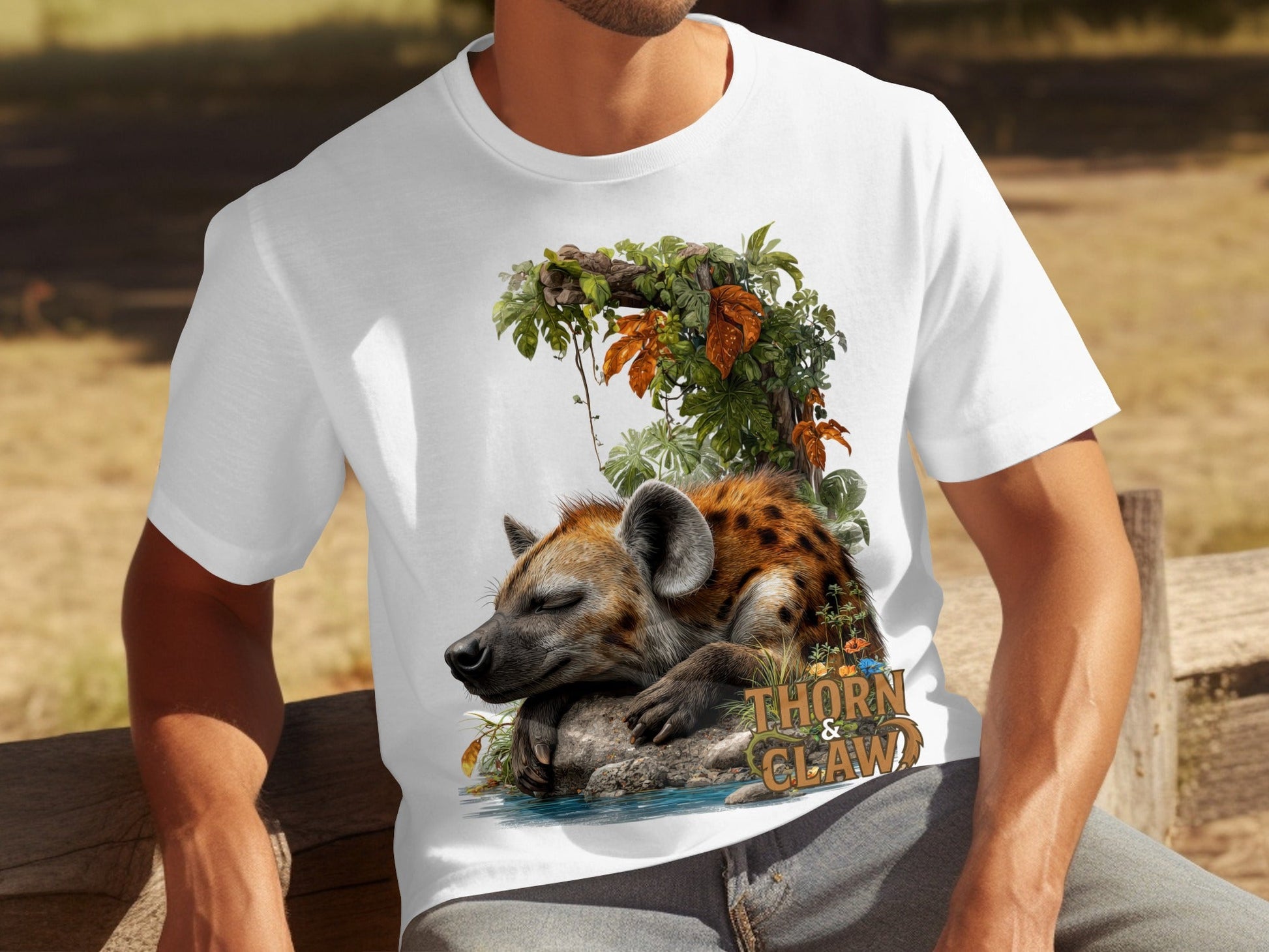 RMA APPAREL Sleeping Hyena Wildlife Sizes S to 5XL T-Shirt - Thorn & Claw White T-Shirts - RMA APPAREL - Roclla Media Apparel Store