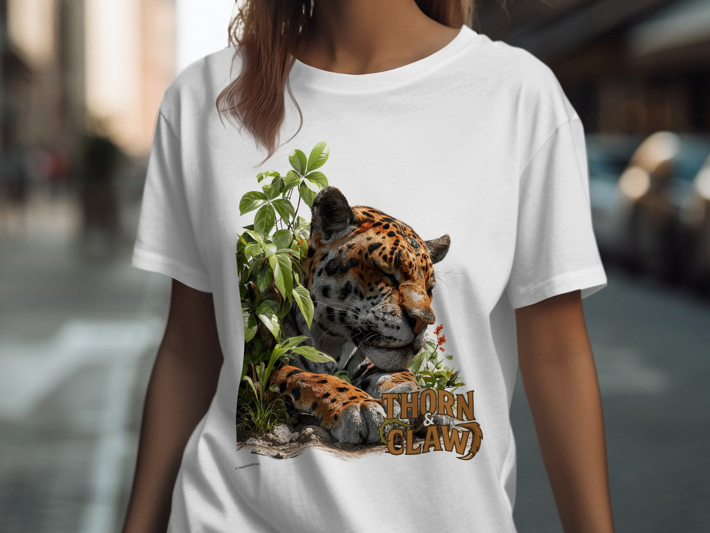 RMA APPAREL Sleeping Jaguar Wildlife Unisex Sizes T-Shirt - Thorn & Claw White T-Shirts - RMA APPAREL - Roclla Media Apparel Store