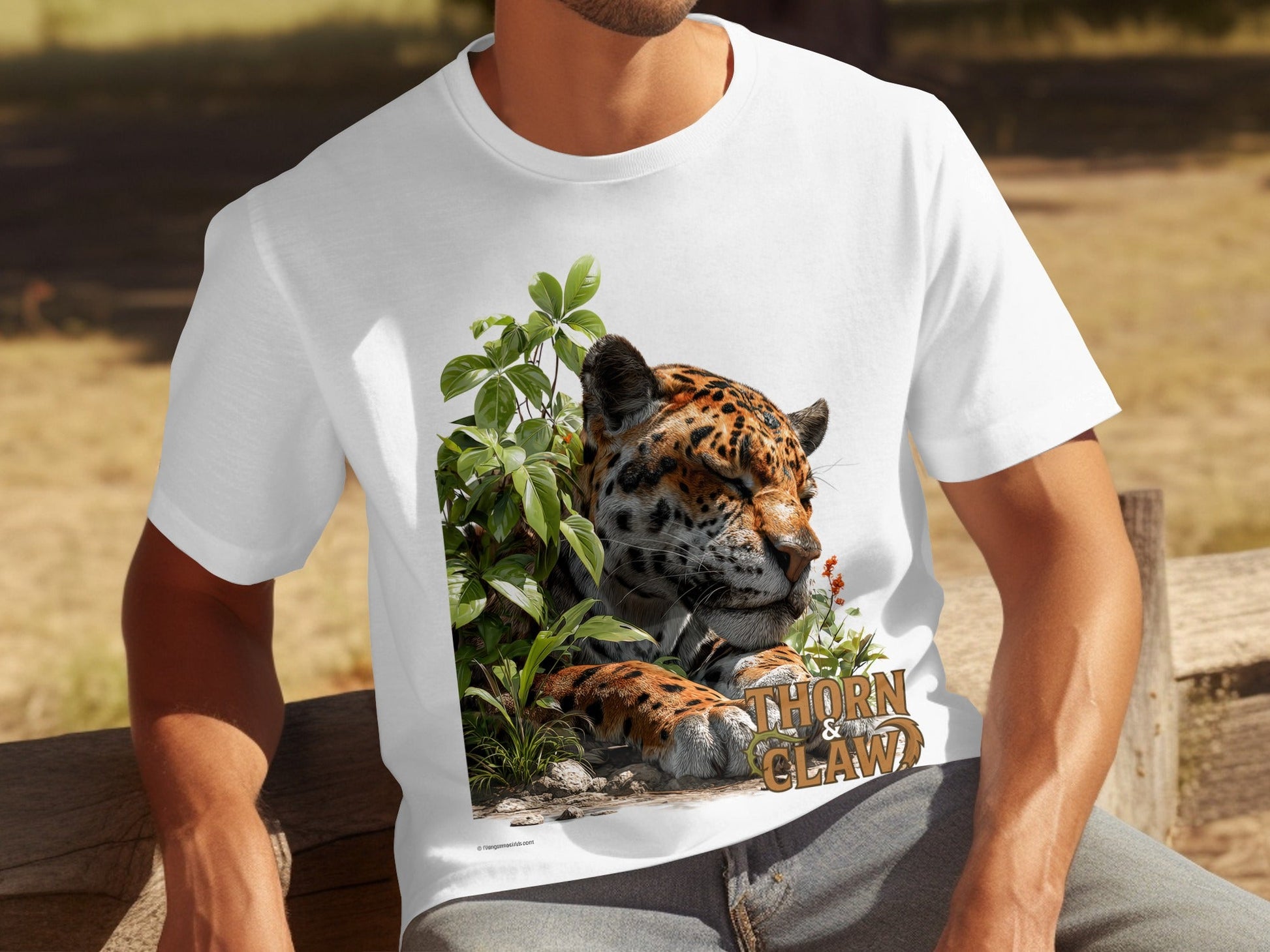 RMA APPAREL Sleeping Jaguar Wildlife Unisex Sizes T-Shirt - Thorn & Claw White T-Shirts - RMA APPAREL - Roclla Media Apparel Store