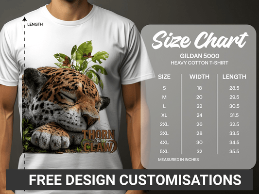 RMA APPAREL Sleeping Jaguar With Leaves Mens Womens T-Shirt - Thorn & Claw White T-Shirts - RMA APPAREL - Roclla Media Apparel Store