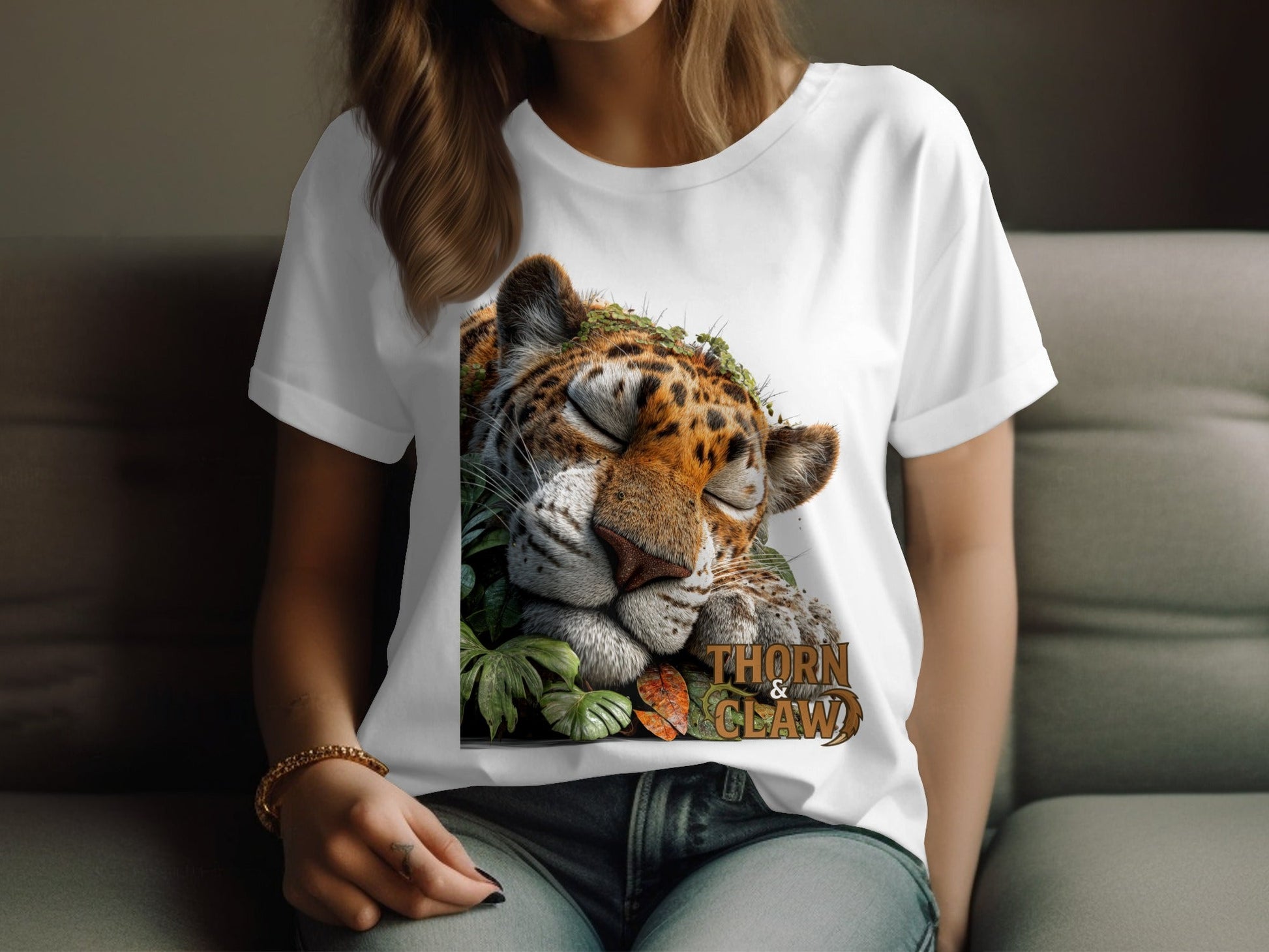 RMA APPAREL Sleeping Leopard Unisex T-Shirt Sizes S to 5XL T-Shirt - Thorn & Claw White T-Shirts - RMA APPAREL - Roclla Media Apparel Store