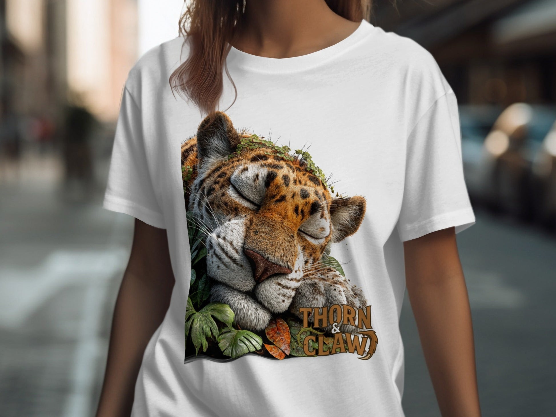 RMA APPAREL Sleeping Leopard Unisex T-Shirt Sizes S to 5XL T-Shirt - Thorn & Claw White T-Shirts - RMA APPAREL - Roclla Media Apparel Store
